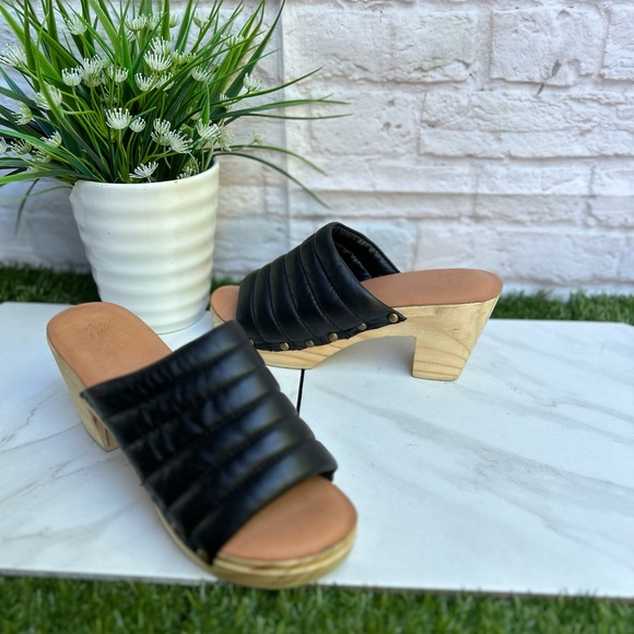 Beek Sandals Roller Platform Wood Heeled Clog Mule Black Leather Shoes size 8 - Picture 2 of 10